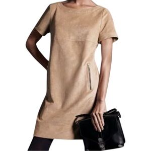 Phoebe Couture Faux Suede Short Sleeve Dress Tan Brown Size 12 Zipper Detail